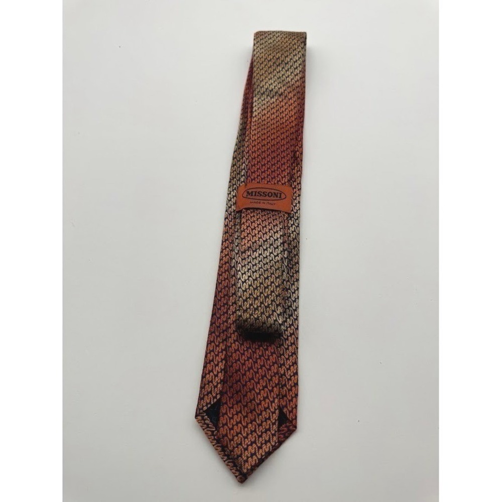 Missoni Men Silk Tie Orange Blue Zigzag Geometric Made Italy NEW Without Tags